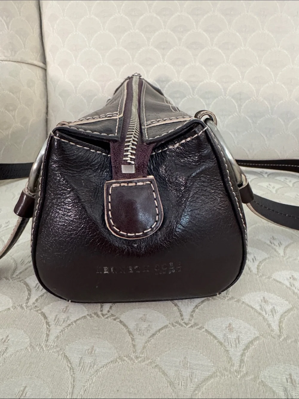 Kenneth Cole New York Brown Leather Shoulder Bag with Silver Hardware